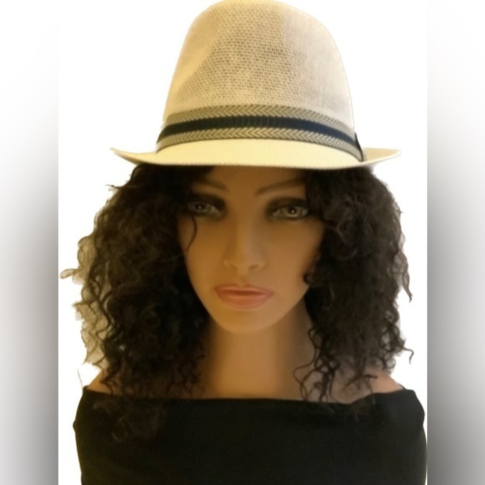 White Chevron Ribbon Print Fedora